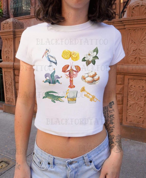 Mardi Gras Shirt Y2K Baby Tee 90s Crop Top New Orleans Trip Louisiana Coastal Granddaughter Aesthetic Clothes Gen Z Outfit Trending Spring
