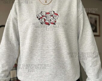 Elder Emo Embroidered Crewneck Sweatshirt Feral Mom Goth Gift Never A Phase Shirt Pop Punk Rock Hardcore Millennial Sweater Embroidery Dice