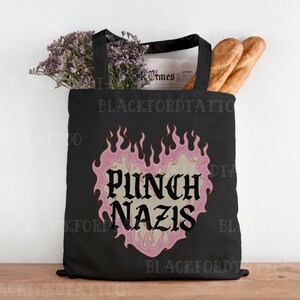 Torba płócienna Punch Nazis Fuck The Patriarchy Oligarchia Librariancore Zjedz Bogatych Antyfaszystowska Torba Alt Goth Book Bag Najpopularniejsze
