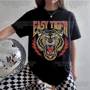 Easy Tiger Shirt Tattoo Flash TShirt Alt Grunge Streetwear Western Graphic Tee Trending Yallternative Aesthetic Clothes Trendy Preppy Stuff