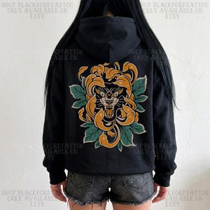 Gold Panther Traditional Tattoo Hoodie Floral Feral Femme Alt Grunge Clothes Gothic Clothing Goth Elder Emo Sweatshirt Tattoo Artist Gifts