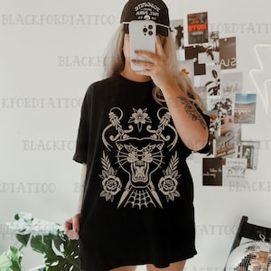 Panther Traditional Tattoo Flash Shirt Alt Grunge Streetwear Western Graphic Tee Yallternative Aesthetic Clothes Trendy Tattoo Artist Tshirt
