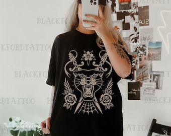 Panther Traditional Tattoo Flash Shirt Alt Grunge Streetwear Western Graphic Tee Yallternative Aesthetic Clothes Trendy Tattoo Artist Tshirt