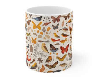 Nature's Delight: Birds and Butterflies Coffee Mug - Mug 11oz