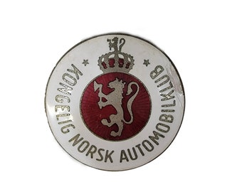 Vintage KNAC Enamel Car Badge: Norwegian Automobile Club Emblem