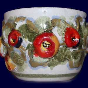 Vintage 7&quot; Italian Majolica Mid-Century Sculptural Fruit Motif - Decorative Pottery Planter - No. 23/165
