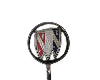 Vintage Buick Knights Head Red, White, and Blue Hood Ornament - Automobile Collectible