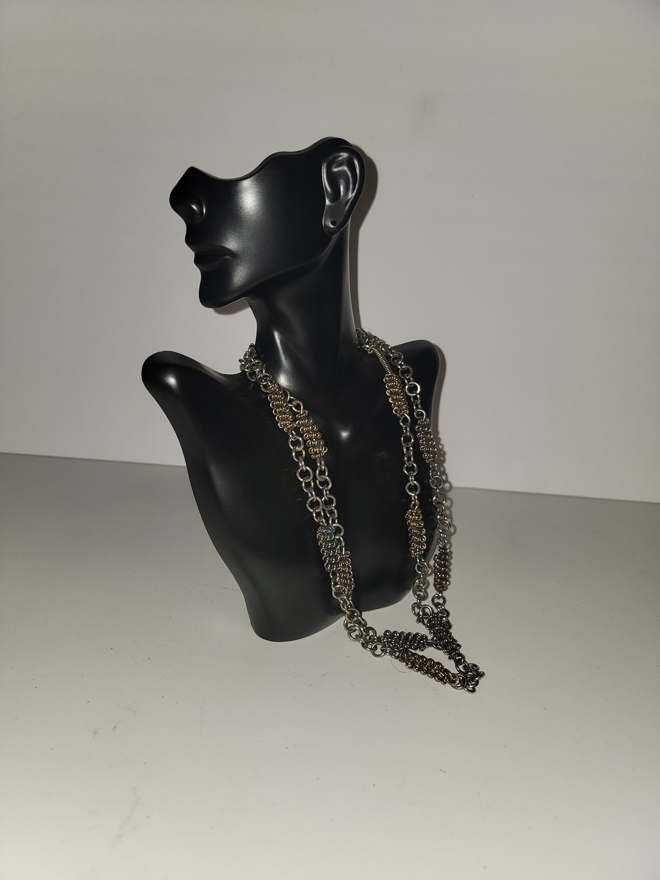 Silver and Gold Tone Open Link Mesh Necklace | 41-inches