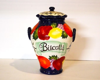 Vintage Nonni's Biscotti 12 inch Hand Painted Double Handled, Ceramic Container