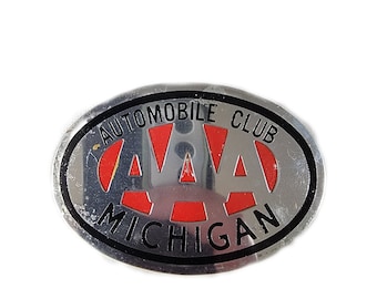 Cruise the Mitten State with Vintage Flair: Rare 3.25" AAA Michigan Car Emblem!