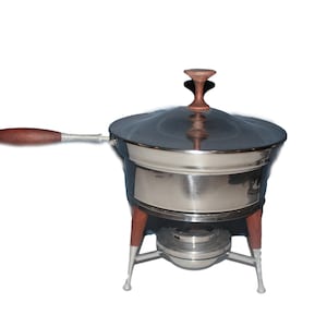 Vintage 5-Piece Danish Mid-Century Modern Chafing Dish with Burner, 16"(L) x 10"(W) x 12"(H)