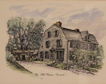 Vintage Betsy Molby 1982 - The Old Manse - Concord, Signed, Color Lithograph Framed, 12" x 15" (Frame) 10.5" x 7.5" (Art)