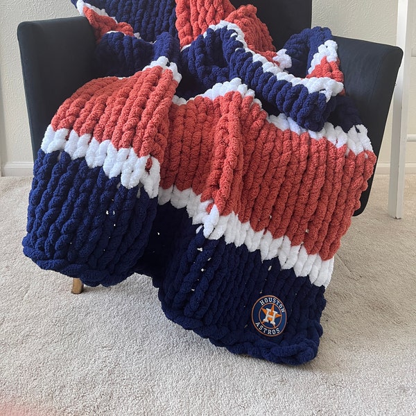 Baseball Team Chunky Knit Blanket, Team  Soft Throw, Sports Fan Gift, Cozy Stadium Blanket, Gift for Husband, Gift for Son, Astros Fan Gift