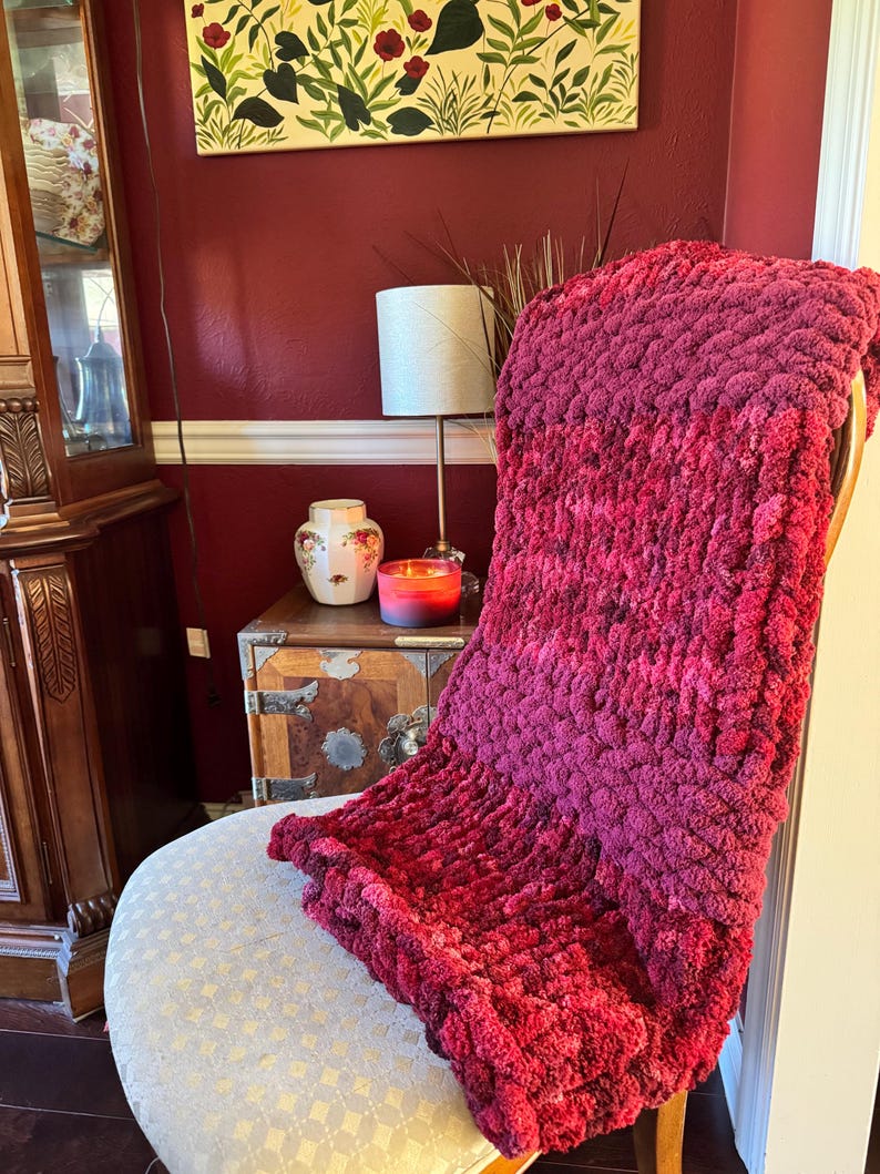 Handmade Striped Chunky Knit Throw Blanket: Soft Chenille BOHO Decor image 15