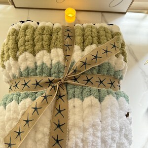 Handmade Striped Chunky Knit Throw Blanket: Soft Chenille BOHO Decor image 16