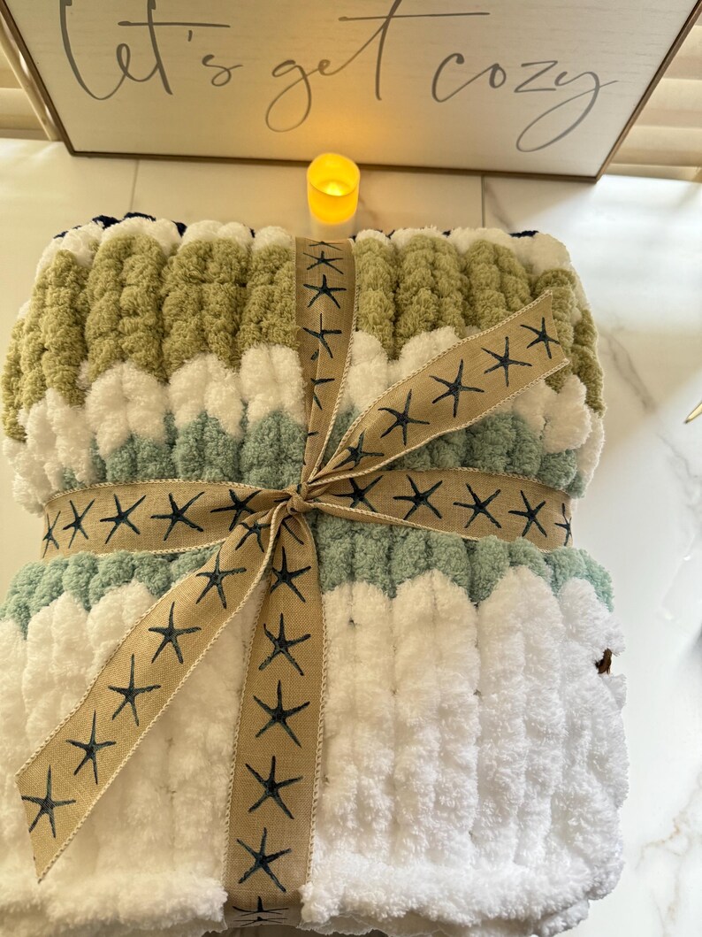 Handmade Striped Chunky Knit Throw Blanket: Soft Chenille BOHO Decor image 16