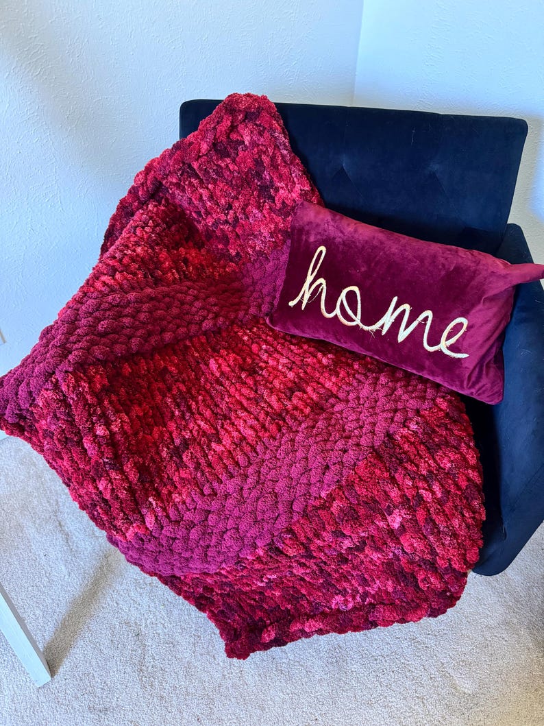 Handmade Striped Chunky Knit Throw Blanket: Soft Chenille BOHO Decor image 11