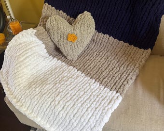 Chunky Knit Chenille Throw Blanket: Color Block, Cozy Home Decor