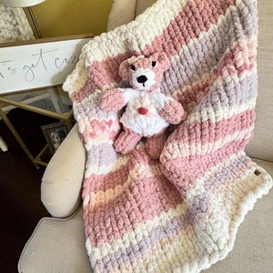 Handmade Striped Chunky Knit Throw Blanket: Soft Chenille BOHO Decor image 5