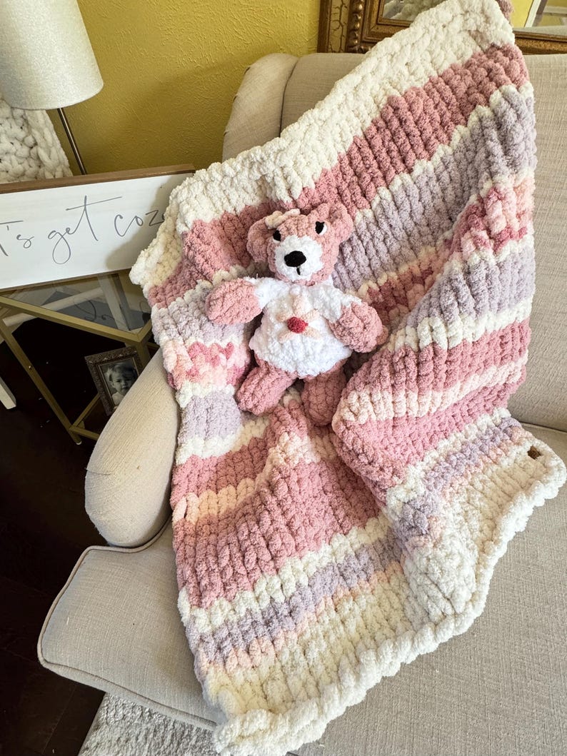 Handmade Striped Chunky Knit Throw Blanket: Soft Chenille BOHO Decor image 5