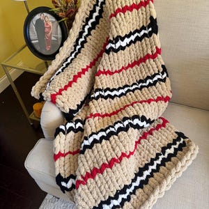 Handmade Striped Chunky Knit Throw Blanket: Soft Chenille BOHO Decor image 6
