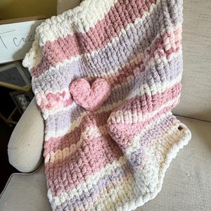 Handmade Striped Chunky Knit Throw Blanket: Soft Chenille BOHO Decor image 1