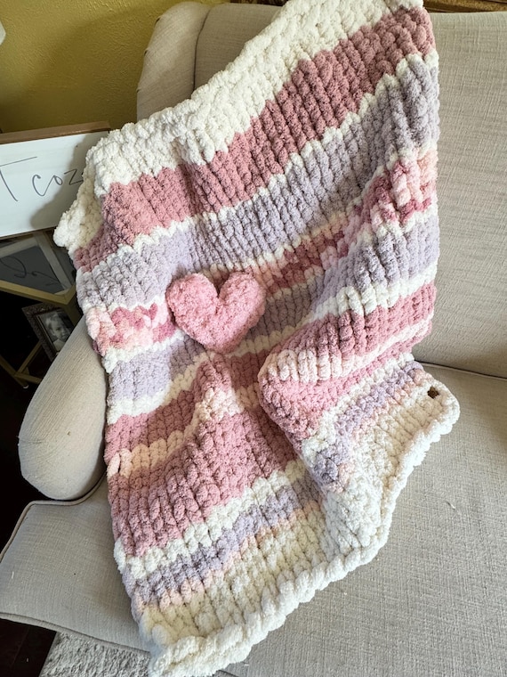 Handmade Striped Chunky Knit Throw Blanket: Soft Chenille BOHO Decor