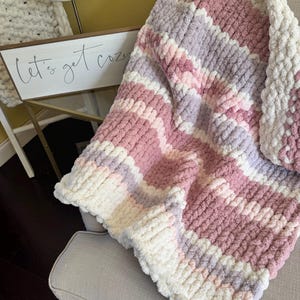 Handmade Striped Chunky Knit Throw Blanket: Soft Chenille BOHO Decor image 3