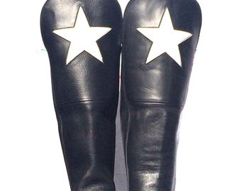 Civil War TEXAS STAR STYLE Officer Cavalry Boots Knee Flap Leather Cowboy Action Shooter