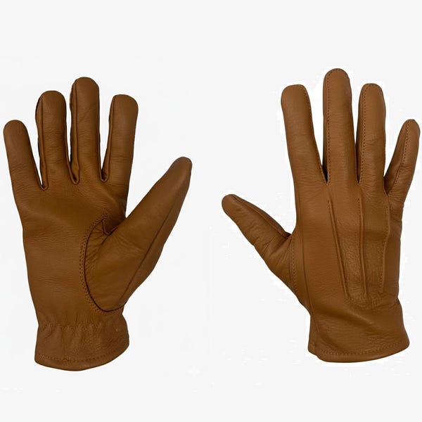 Vintage Gloves Men's Italian Leather Cognac Brown Yellow White Cream Green Army