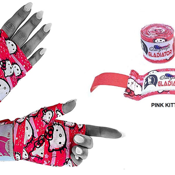 MMA Hand Wraps Boxing Pink Kitty 180"( 4.5m)  and  255" (645 cm)