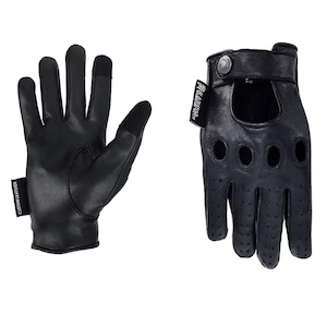 Designer Driving Gloves BLACK Leather with Reverse Stitching Touchscreen
