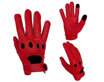 Designer Driving Gloves RED Leather with Reinforced Stitching
