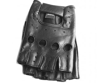 Men&#39;s Premium Leather Driving Gloves Fingerless Finger-Cut Fitness Workout Biking Bicycle Motorcycle
