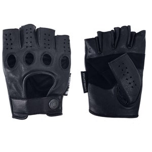 Men&#39;s Premium Leather Designer Driving Motorcycle Gloves - Fingerless Finger Cut Black