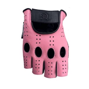 Designer Premium Leather Driving Motorcycle Gloves - Fingerless Finger Cut PINK
