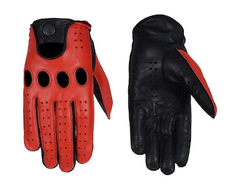 Designer Driving Gloves RED Leather with Reverse Stitching