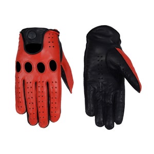 Designer Driving Gloves RED Baby Cow Leather with Reverse Stitching TOUCHSCREEN