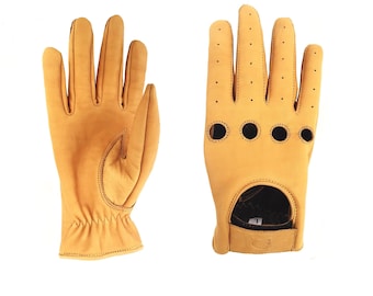 Driving Gloves YELLOW PAIRS Leather with Reverse Stitching