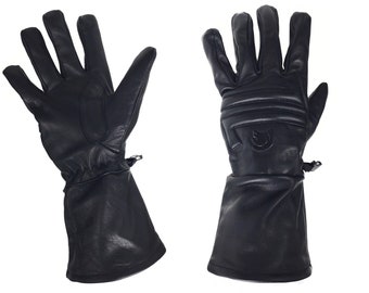 PREMIUM Leather BLACK Gauntlet Motorcycle Gloves Men's Street Road Star Wars TOUCHSCREEN