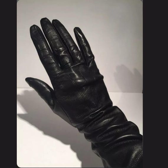 Black Leather Gloves for Women | Genuine Leather Ruched Slouchy Gloves | Modern Minimalist Winter Gloves Gift