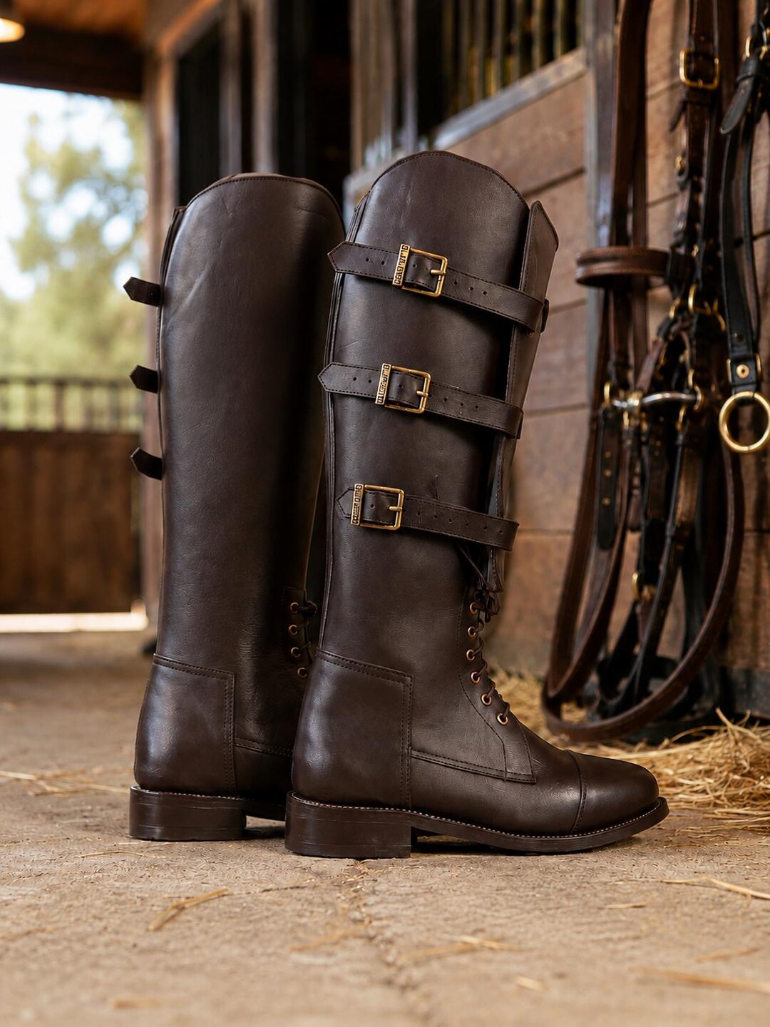 Motorcycle Boots Leather Police Classic 1940s US Cavalry Style