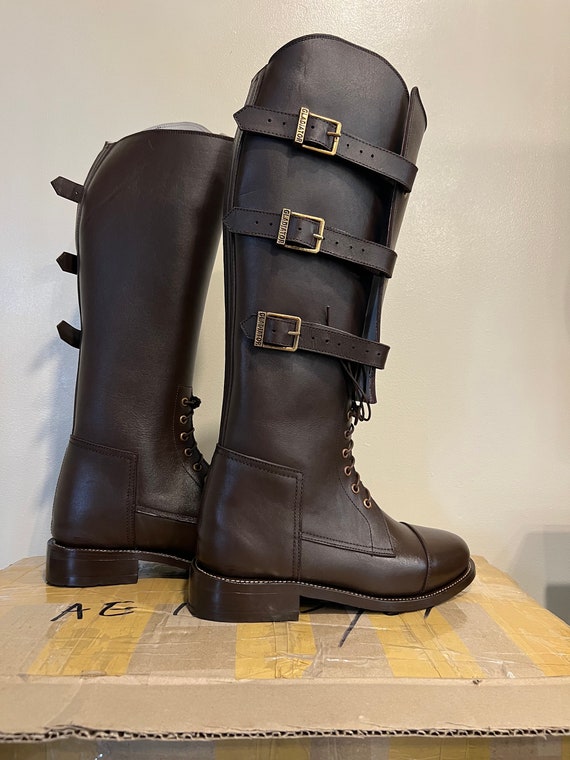Motorcycle Boots Leather Police Classic 1940s US Cavalry Style Heavy Duty 9D  -  Adjustable Calves