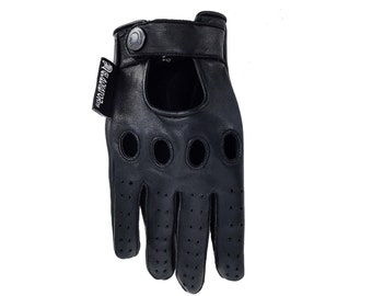 Designer Driving Gloves BLACK Leather with Reverse Stitching Touchscreen