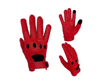 Designer Driving Gloves RED Leather with Reverse Stitching
