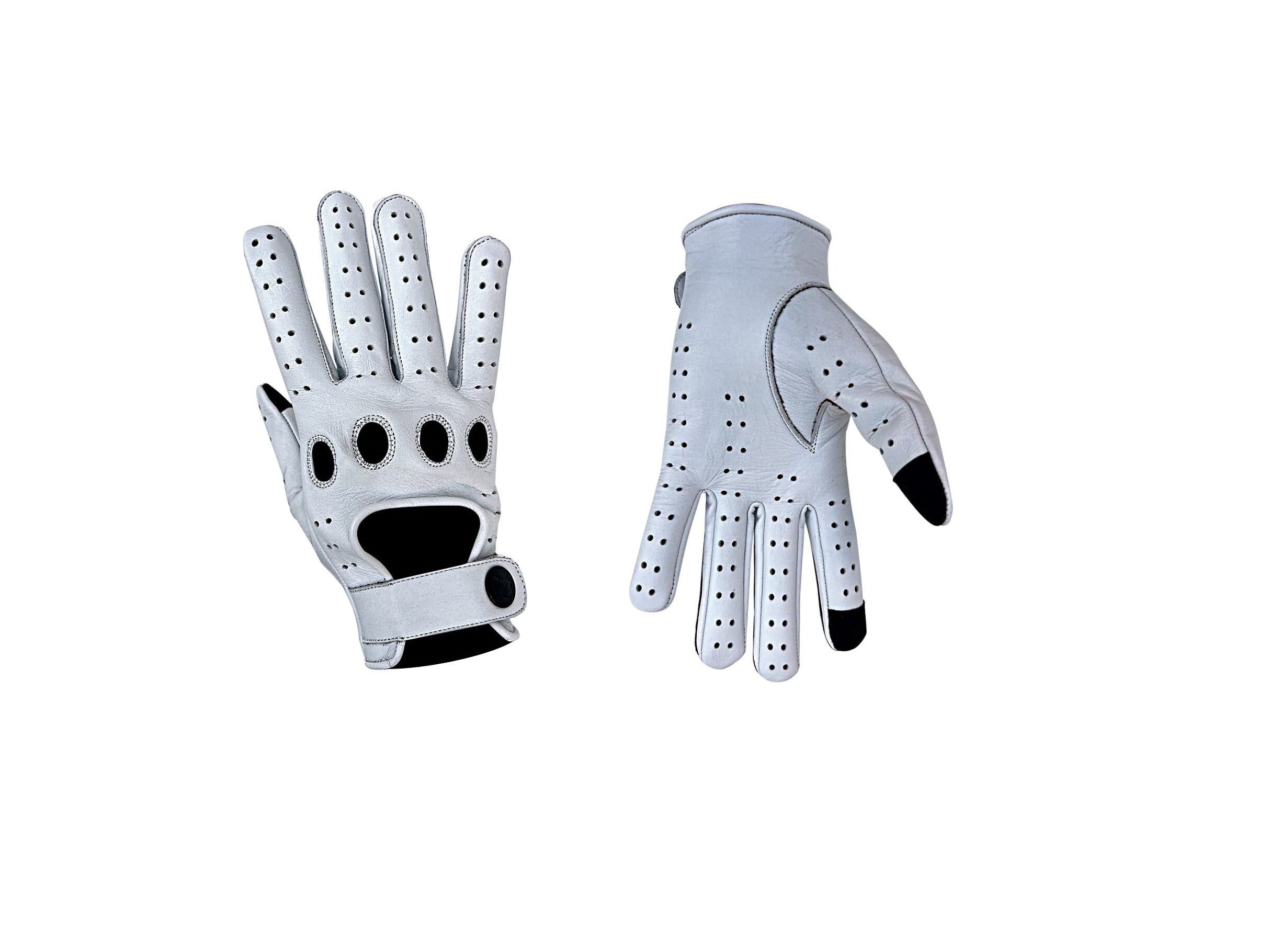 Designer Driving Gloves WHITE Leather Reverse Stitching