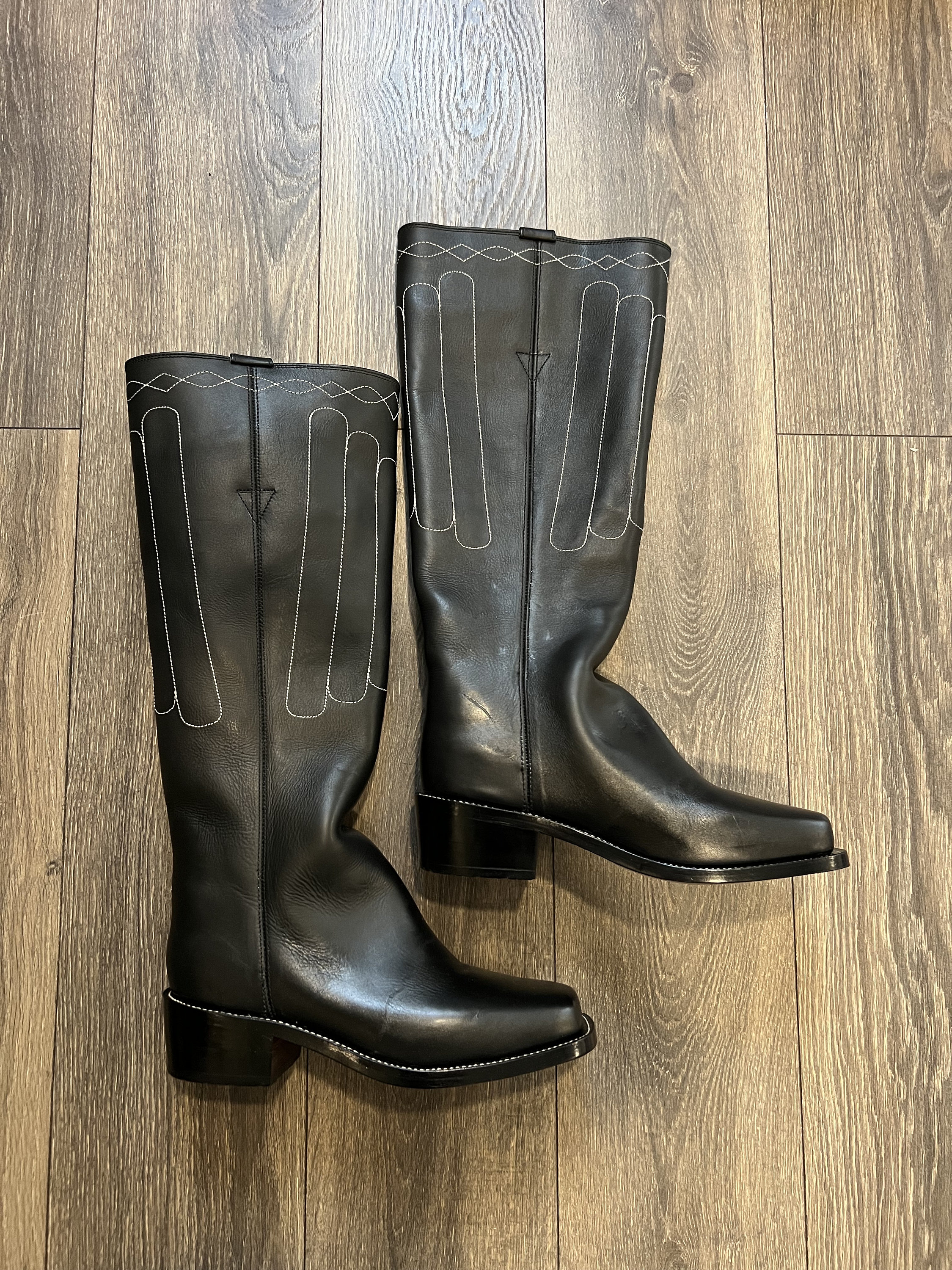 Men's 11 BLACK Wide Old West Indian Wars Knee High Boots Cowboy