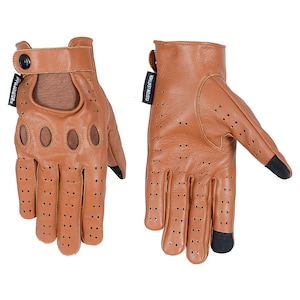 Designer Driving Gloves COGNAC Brown Leather Reverse Stitching Touchscreen