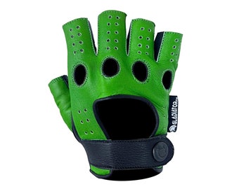 Men's Green Leather Fingerless Driving Gloves – Motorcycle Glove