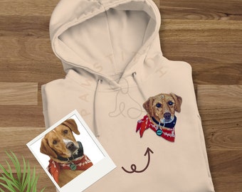 Custom Embroidered Pet Portrait Patch Hoodie, Custom Dog Portrait Hoodie, Pet Memorial Gifts, BF GF Gifts, Personalized Cat Hoodie,